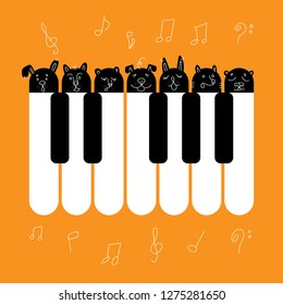 Choir singing. Creative poster. Piano keys look like singing dogs.