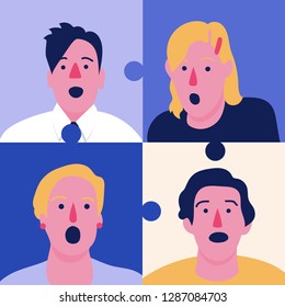 Choir singing. Puzzle collage. Vector illustration flat design.