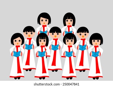 Choir singing-A group of children in choir-Vector illustration 