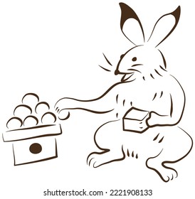 "Chojujin Caricature" in which rabbits eat rice cakes. vector illustration