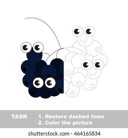 Choke berry in vector to be traced. Restore dashed line and color the picture. Visual game for children. Easy educational kid gaming. Simple level of difficulty. Worksheet for kids education.