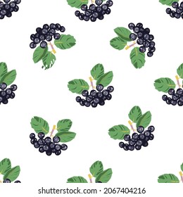 Chokeberry with leaves vector seamless pattern on white