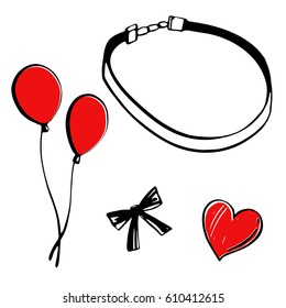 Choker fashion illustration set. Hand drawn sketch art. Vector.