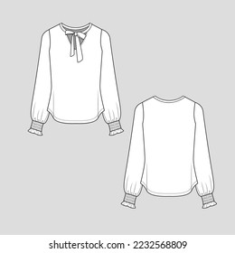 Cuello de Choker nudo arriba de la capilla larga reunión de manga ahumados diseño de dibujo de boceto de moda frito