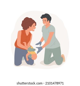 Choking First Aid Isolated Cartoon Vector Illustration. First Aid Training For Parents, Adult Pushing Kid Chest From Behind, Choking Hazard, Emergency Situation, Help A Baby Cartoon Vector.