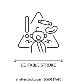 Choking Hazard Foods Linear Icon. Child Safety At Home. Trauma And Suffocation Prevention. Thin Line Customizable Illustration. Contour Symbol. Vector Isolated Outline Drawing. Editable Stroke