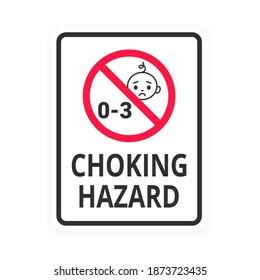 Choking hazard forbidden sign sticker not suitable for children under 3 years isolated on white background vector illustration. Warning triangle, sharp edges and small parts danger circle prohibition.