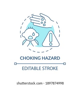 Choking hazard turquoise concept icon. Baby suffocation risk from food. Kids health protection. Child safety idea thin line illustration. Vector isolated outline RGB color drawing. Editable stroke
