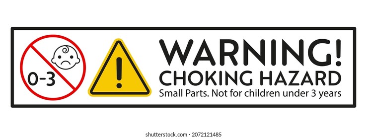 Choking hazard warning sign. Not for children under 3 years sticker. Vector design elements for objets with small parts. svg