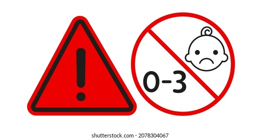 Choking hazard warning sign. Not for children under 3 years sticker. Vector design elements for objets with small parts.