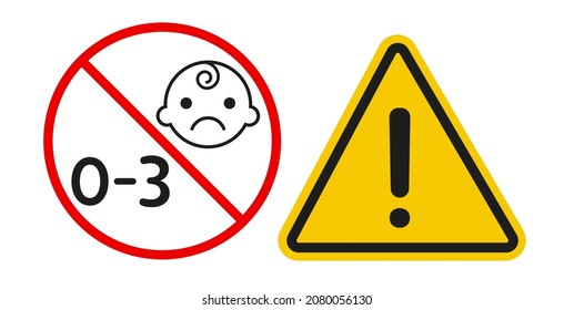 Choking hazard warning sign. Not for children under 3 years sticker. Vector design elements for objets with small parts.