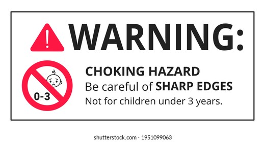 Peligro de aviso de choque Prohibido la pegatina de señas no apta para niños menores de 3 años aislados en la ilustración del vector de fondo blanco. Triángulo de advertencia y marca de exploración, bordes afilados.