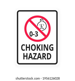 Choking warning hazard forbidden sign sticker not suitable for children under 3 years isolated on white background vector illustration. Warning triangle and examination mark, sharp edges.