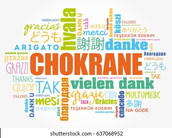 Chokrane (Thank You in Arabic - Middle East, North Africa) Word Cloud background, all languages, multilingual for education or thanksgiving day