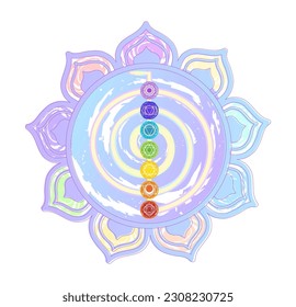 Choku Rei Symbol with seven chakras in colorful mandala isolated on white background vector illustration