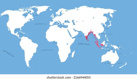 Chola Dynasty The Largest Borders Map With All World; All Sea And Ocean Names