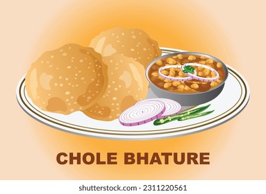 Chole bhature Indian Punjabi food. Vector illustration.