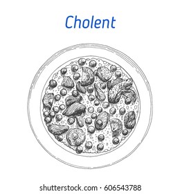 Cholent vector illustration. Hand drawn image. Jewish food