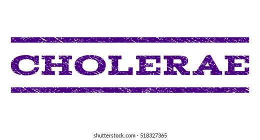 Cholerae watermark stamp. Text caption between horizontal parallel lines with grunge design style. Rubber seal stamp with unclean texture. Vector indigo blue color ink imprint on a white background.