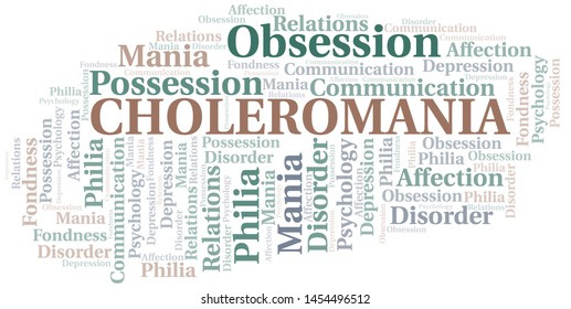 Choleromania word cloud. Type of mania, made with text only.
