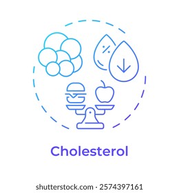 Cholesterol blue gradient concept icon. Meal control, food weight. Molecules, biochemistry. Round shape line illustration. Abstract idea. Graphic design. Easy to use in infographic, presentation