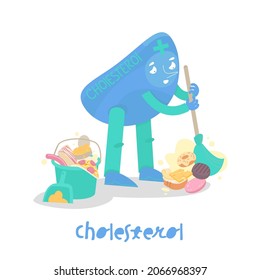 Cholesterol. Cartoon character in a trendy style. Healthcare, nutrition, medicine image. Medical personage. Creative pictogram, logotype. Vector illustration on a white background