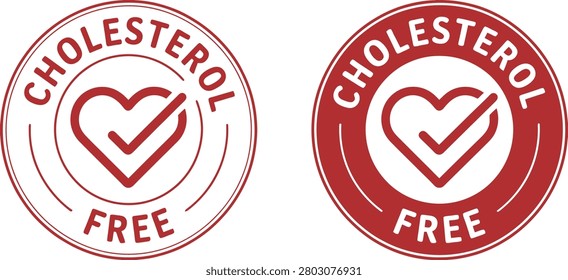 Cholesterol Free Heart Checkmark Badge Set Red Circle Food Label Healthy Icons