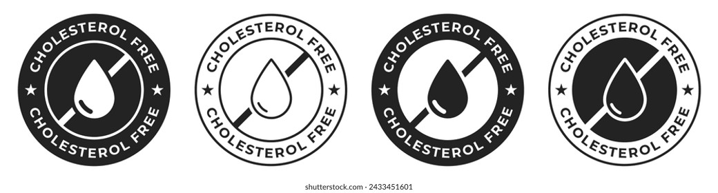 Cholesterol free label. Trans fat free icon. Zero cholesterol illustration for product packaging logo, sign, symbol, badge or emblem isolated.