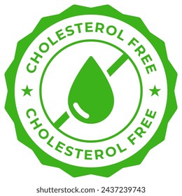 Cholesterol free label vector icon illustration for product package. Low cholesterol green logo, symbol, badge, tag or emblem isolated. Zero trans fat free stamp, seal, sticker, mark or tag.