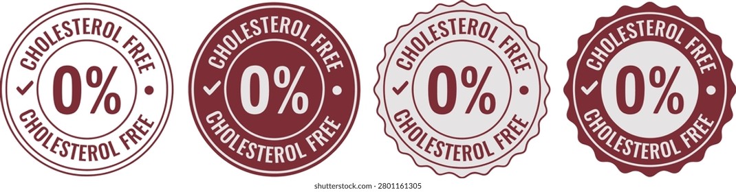 Cholesterol Free Zero Percent Badge Stamp Set Food Label Seal Red Circle Icon Pack