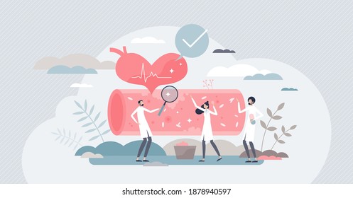 Cholesterol Health With Fat Level In Vein Blood Checkup Tiny Person Concept