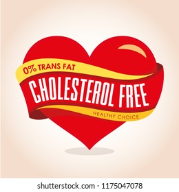 Cholesterol Icon Vector. Zero Trans Fat With Shape Of Heart. Cholesterol Free Design For Label, Sticker, Packaging, Commercial, Event.