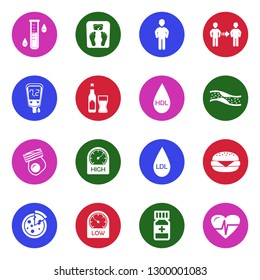 Cholesterol Icons. White Flat Design In Circle. Vector Illustration.