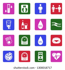 Cholesterol Icons. White Flat Design In Square. Vector Illustration.
