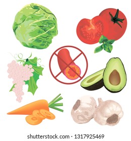 Cholesterol level lower control  eating food vector illustration