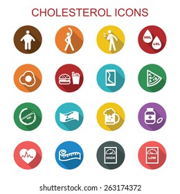 cholesterol long shadow icons, flat vector symbols