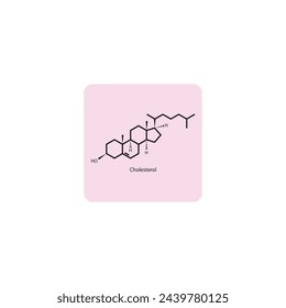 Cholesterol skeletal structure diagram. compound molecule scientific illustration on pink background.