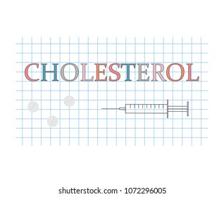 cholesterol word on checkered paper sheet- vector illustration