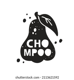 Pegatina de grano de Chompoo. Silueta de textura negra con letras en el interior. Imitación del sello, impresión con escaramuzas. Ilustración aislada dibujada a mano sobre fondo blanco
