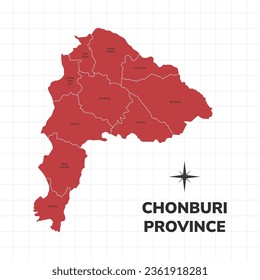 Chonburi Province map illustration. Map of the province in Thailand