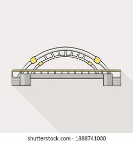 Chong Nonsi Bridge at skytrain station in Bangkok, Thailand with big sun and cloudy sky on white background.