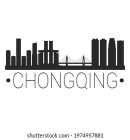 Chongqing, China City Skyline. Silhouette Illustration Clip Art. Travel Design Vector Landmark Famous Monuments.