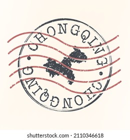 Chongqing, China Stamp Map Postal. Silhouette. Passport Round Design. Vector Icon. Design Retro Travel National Symbol.