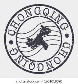Postal chino de Chongqing. Sello de silueta de mapa. Diseño de redondeo de Passport. Viaje Retro de Diseño de Icono Vector.