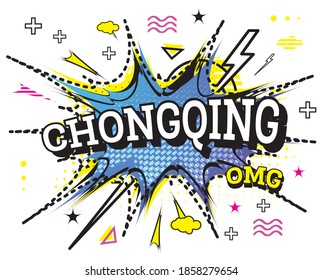 Chongqing Comic Text in Pop Art Style Isolated on White Background. Vector Illustration.