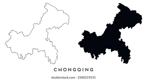 Chongqing map outline and black silhouette vector