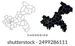 Chongqing map of regions districts vector black on white and outline