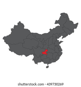 Chongqing red map on gray China map vector