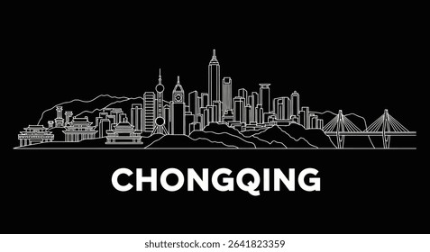 Chongqing Skyline with China Vector Illustration.