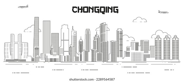 Chongqing skyline line art vector illustration